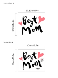 Detail view of Best Mom wall decal layout size and finished paste effect dimensions