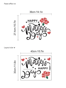 Size chart for Happy Mother's Day carnation wall sticker with layout dimensions