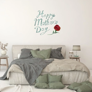 Sticker mural Happy Mother's Day avec œillet rouge pour salon et chambre à coucher