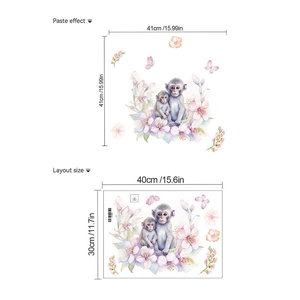 Sticker mural singes et fleurs autocollant montrant la taille et l'effet final