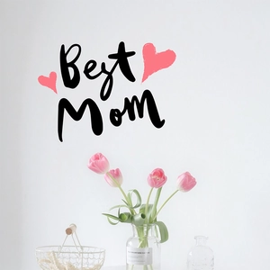Best Mom Mother's Day Wall Sticker PVC Removable Decal Heart Pattern Black Pink Lettering For Living Room Home Decoration