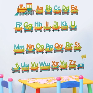 Cartoon alphabet train wall decals for kids room with colorful educational letters
