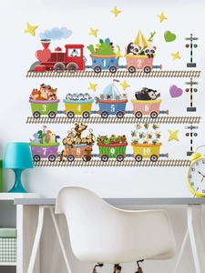 Close-up of animal number train wall stickers for nursery education and room decor