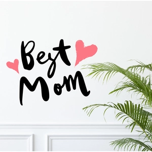 Self-adhesive Best Mom wall sticker with pink hearts for living room home decor