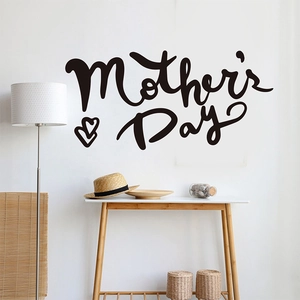 Sticker Mural Cœur Fête des Mères PVC Amovible Noir Lettres Artistiques Décoration Murale pour Salon Chambre à Coucher