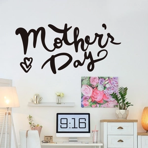 Sticker mural noir Fête des Mères avec écriture cursive et cœurs pour décor