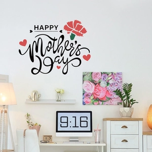 Self-adhesive PVC wall decal with Happy Mother's Day text and red carnation floral design