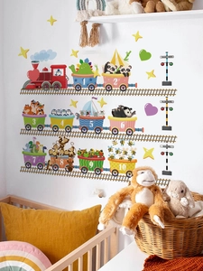 Detailed wall sticker featuring a colorful animal train with numbers 1 to 10 for kids room