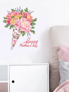 Detail of pink peony bouquet wall sticker with Happy Mother's Day text and I Love Mom design