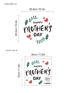 Detail showing Happy Mother's Day wall sticker with green leaves and heart patterns