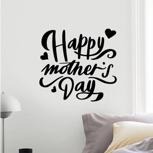 Happy Mother's Day wall sticker with heart decor in a minimalist bedroom setting