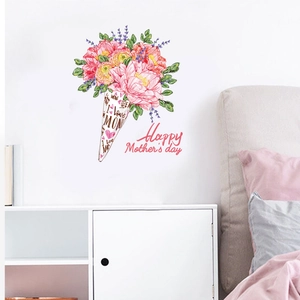 Colorful floral wall sticker with I Love Mom text for Mother's Day bedroom decoration