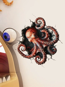 Detail of 3D octopus wall sticker showing realistic texture and broken wall effect