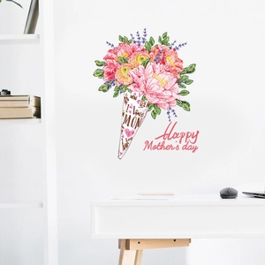 Colorful Mother's Day floral bouquet wall sticker with Happy Mother's Day text on wall