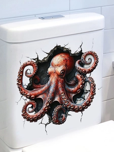 Detail of 3D realistic octopus wall sticker with tentacles and cracked wall effect