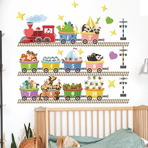 Cartoon animal number train PVC wall stickers for kids room nursery decor with 1-10 digits