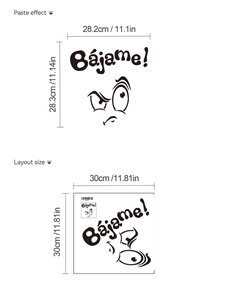 Funny bathroom toilet sticker showing paste effect and layout size dimensions