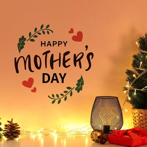 Happy Mother's Day wall sticker with green leaves and red hearts for home decor