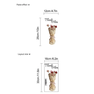 Sticker mural en PVC avec bouquet de roses et texte Thanks Mom, dimensions 16x30cm environ