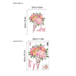 Colorful floral wall sticker with Mother's Day bouquet design and layout size info