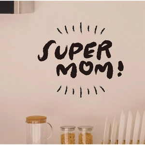 Adesivo murale Super Mom minimalista nero per decorazione cucina e soggiorno