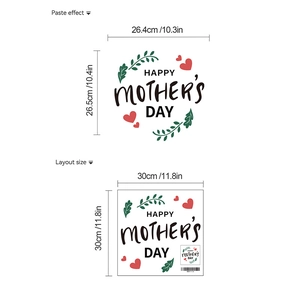 Happy Mother's Day wall sticker with green leaves and red hearts decal for living room decor