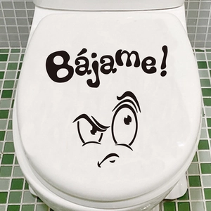 Funny Cartoon Expression Toilet Sticker Spanish Bajame Slogan PVC Removable Self Adhesive Bathroom Decor Seat Decal Wall Sticker