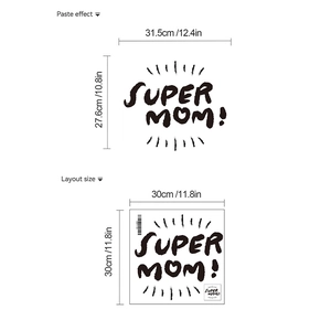 Adesivo murale Super Mom in PVC con scritte artistiche nere per festa della mamma