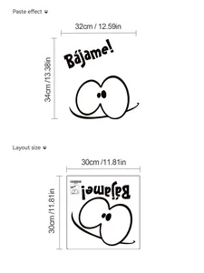 Size chart showing 32x34cm paste dimensions for a Bajame funny toilet seat sticker