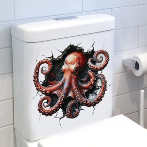 Creative 3D wall breaking octopus sticker for bathroom and toilet decoration
