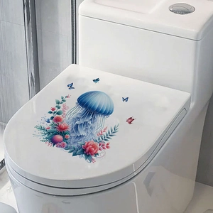 Blue jellyfish and flower self-adhesive PVC bathroom toilet sticker decoration