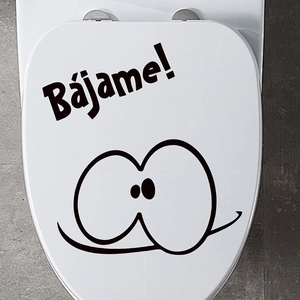 Funny Bájame! toilet lid decal with cartoon eyes and mouth in black PVC material