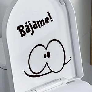 Funny Bájame toilet seat sticker with cartoon face made of waterproof black PVC material