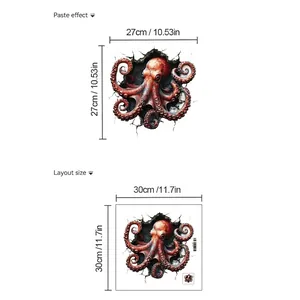 3D wall-breaking octopus toilet sticker 30x30cm layout with 27x27cm paste effect