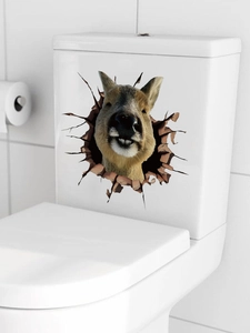 3D realistic capybara toilet sticker showing animal breaking through the wall detail