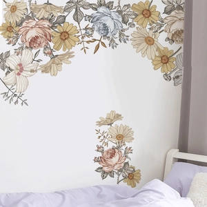 Vintage yellow floral vine self-adhesive PVC wall stickers for living room and bedroom