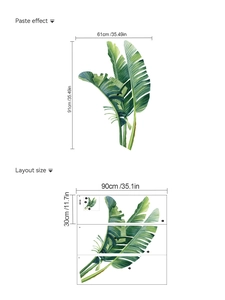 Détails des stickers muraux feuilles de palmier avec effet et dimensions de pose