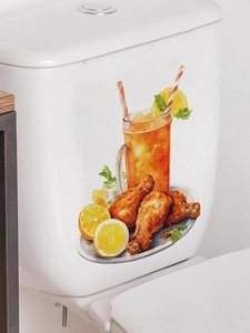 Détail d'un autocollant WC en PVC avec illustration de poulet frit et d'une boisson glacée