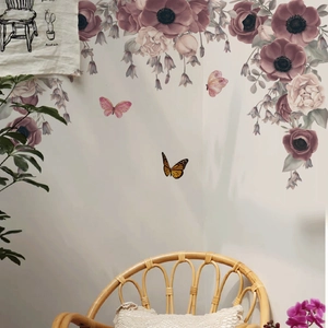 Adesivi murali con fiori viola e farfalle per decorazione pareti soggiorno e camera