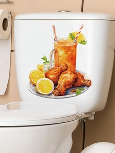 Vue détaillée d'autocollants réalistes en PVC pour réservoir de toilettes, poulet et jus