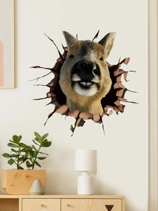Macro view of 3D lifelike capybara wall decal showing detailed wall crack effect