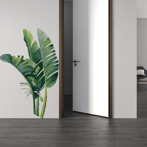 Sticker mural feuilles de bananier tropicales style aquarelle verte pour décoration