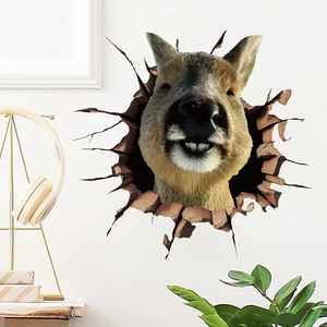 3D capybara wall sticker bursting through white wall for creative home decor
