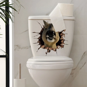 3D capybara peeking from broken hole sticker for bathroom and toilet wall decor