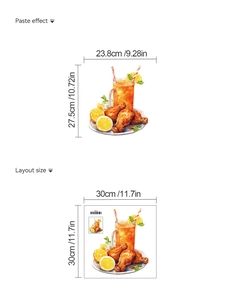 Détails des dimensions de l'autocollant mural PVC poulet frit et thé glacé pour cuisine