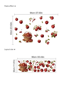 DIY realistic apple and cherry wall decals showing paste effect and 90x30cm layout size