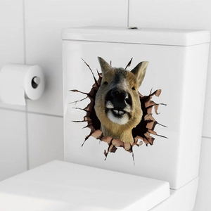 3D realistic capybara breaking wall sticker for bathroom and home decor