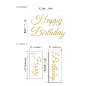 Golden cursive Happy Birthday self-adhesive wall stickers for party background decoration
