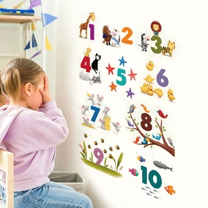 Educational animal number wall decals 1-10 with cartoon patterns for kids' room decoration