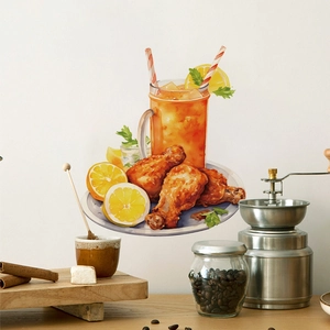 Sticker mural en PVC autocollant avec illustration aquarelle de poulet frit et jus d'orange